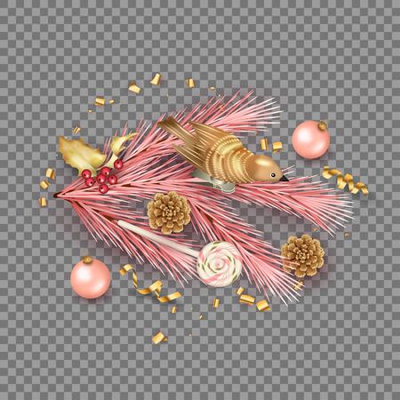 Christmas vector festive ornament. Holiday decorations. Isolated objects on transparent backgroundのイラスト素材