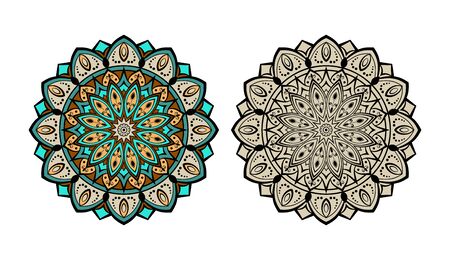 Ethnic Mandala Pattern in different color variationsのイラスト素材