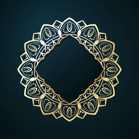 Gold and black background design. Oriental mandala swirl ornamentのイラスト素材