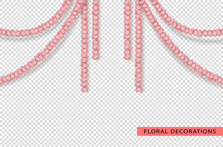 Holiday flower garlands. Set of hanging pink flower garland on a transparent backgroundのイラスト素材