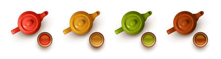 Set of teapots and cupsのイラスト素材