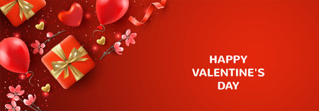 Beautiful Valentine's day card. Vector illustration with realistic Valentine's Day attributes and symbolsのイラスト素材