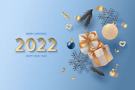 Merry Christmas and Happy New Year realistic bannerのイラスト素材