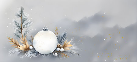 The holiday of Christmas and New Year. Winter Christmas decorations, berries and Christmas tree toys. Digital paintingの素材