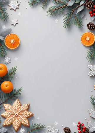 Christmas and New Year holiday. Gingerbreads, tangerine, berries and Christmas decorations. Digital paintingの素材