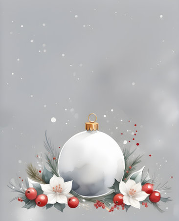Christmas and New Year holiday. Winter white flowers, berries and Christmas decorations. Digital paintingの素材