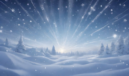 Winter snow-covered landscape with snowdrifts and the distant forest. Digital paintingの素材