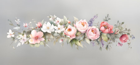 Delicate watercolor banner with spring flowersの素材