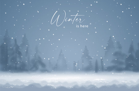 Winter watercolor banner. Night landscape with the silhouette of a distant forest. Christmas and New Year backgroundのイラスト素材