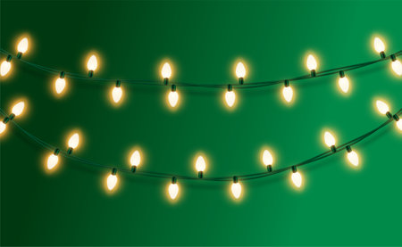 Set of Lights Garlands. Christmas lights isolated on transparent background. Abstract Decor with light bulbs garlandのイラスト素材