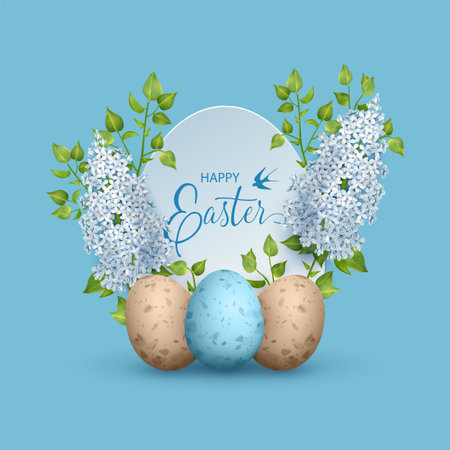 Happy Easter card with eggs and spring flowersのイラスト素材