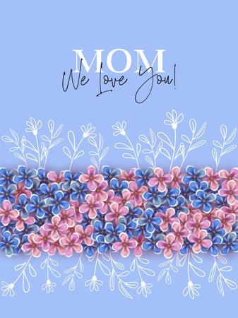 Mother's Day poster with a decorative strip of sketch flowers and volumetric flowersのイラスト素材