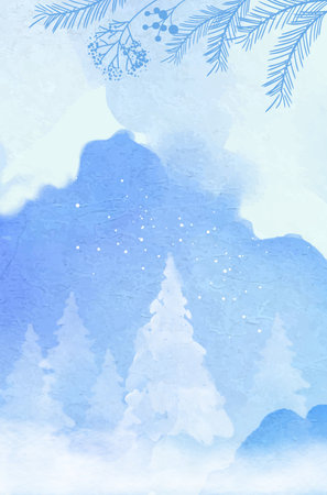 Winter watercolor banner with doodle elements. Elegant greeting bannerのイラスト素材