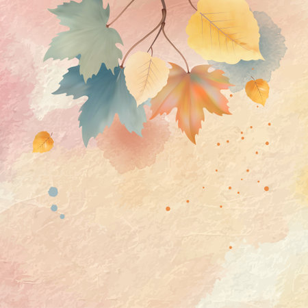 Abstract watercolor autumn banner with paper texture, combining organic and artistic elementsのイラスト素材