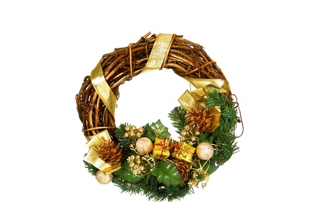 Christmas wreath on white backgroundの写真素材