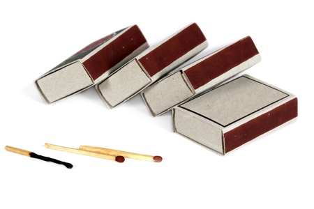 Boxes of matches, isolated  on a white backgroundの写真素材