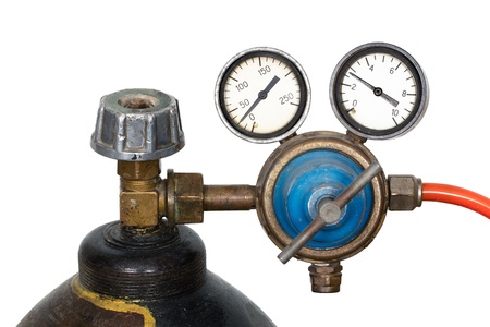 Gas pressure regulator with manometer, isolated on white background