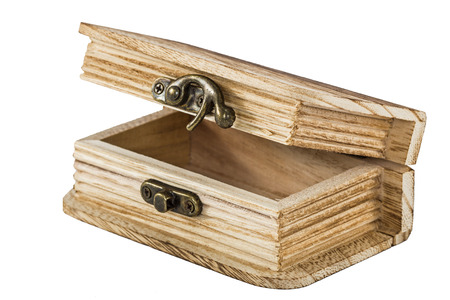 Opened wooden chest, isolated on  white background