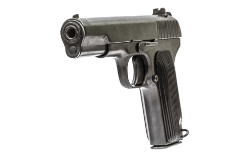 Automatic pistol, isolated on white backgroundの写真素材
