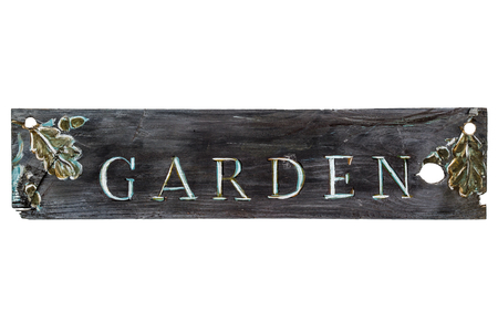Vintage wooden sign on a white background - Gardenの写真素材