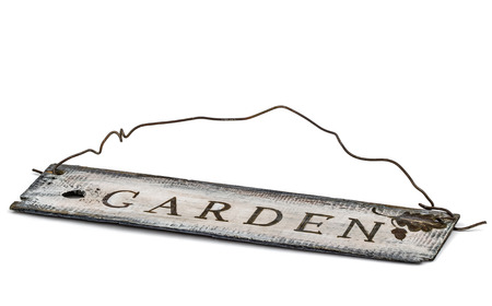 Vintage wooden sign on a white background - Gardenの写真素材