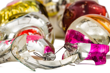 Broken Christmas toys, isolated on a white backgroundの写真素材