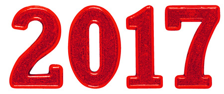 2017 inscription, made of metal numerals, isolated on white background