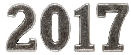 2017 inscription, made of metal numerals, isolated on white backgroundの写真素材