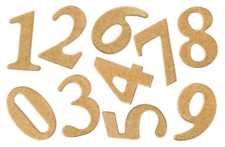 Set numeral from cardboard, isolated on white backgroundの写真素材