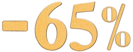 Percent off. Discount. Minus 65 sixty five percent, numerals isolated on white background
