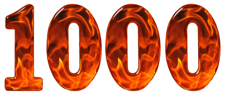 1000, one thousand, numeral, imitation glass and a blazing fire, isolated on white backgroundの写真素材
