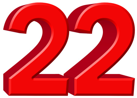 Numeral 22, twenty two, isolated on white background, 3d renderの 