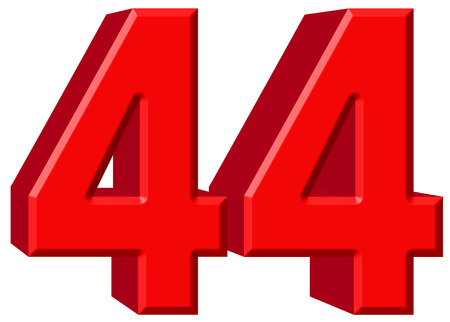 Numeral 44, forty four, isolated on white background, 3d render