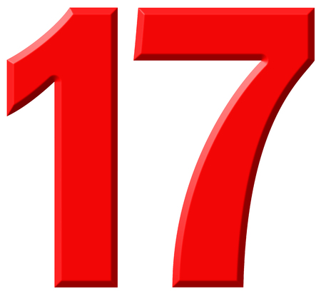 Numeral 17, seventeen, isolated on white background, 3d renderの 