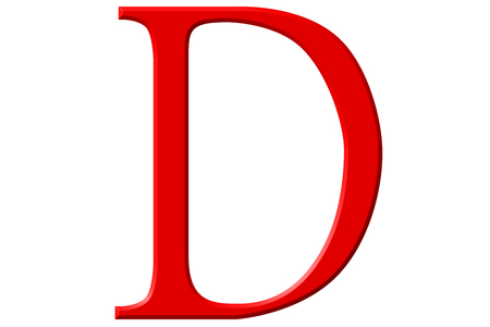 Uppercase letter D, isolated on white, 3D illustrationの写真素材