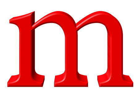 Lowercase letter M, isolated on white, with clipping path, 3D illustrationの写真素材