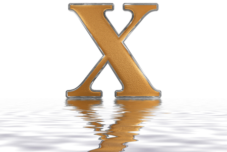 Roman numeral X, decem, 10, ten, reflected on the water surface, isolated on  white, 3d renderの写真素材