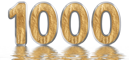 Numeral 1000, one thousand, reflected on the water surface, isolated on white, 3d renderの写真素材