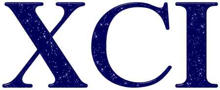 Roman numeral 91, ninety one, star sky texture imitation, isolated on white background, 3d renderの写真素材