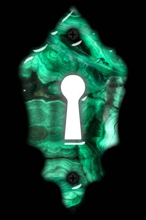 Bright light in the keyhole, decorative design element, imitation of malachite, isolated on black background, 3d renderの写真素材