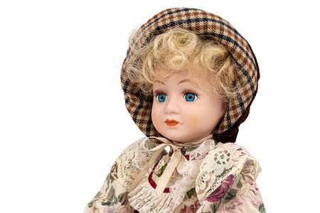 Porcelain doll,  isolated on white backgroundの写真素材