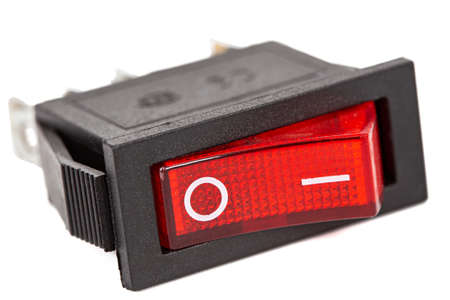 Red power switch at OF position, isolated on white background