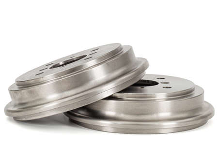Rear car brake drums, isolated on white backgroundの写真素材