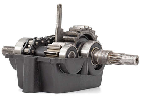Gear reducer with chain drive, isolated on white background
