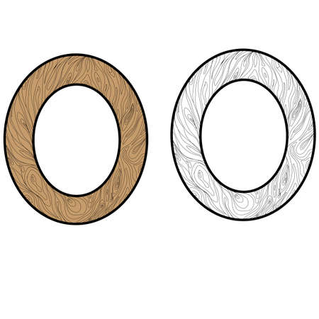 Wooden alphabet letter O color and black and whiteのイラスト素材