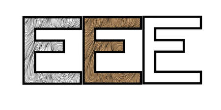 Wooden alphabet letter E color and black and white