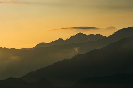 Amazing morning in Georgian village Omalo. Omalo Shatili trek. In Caucasus mountains.の写真素材