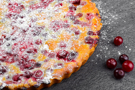 Closeup Cranberry pie on gray backgroundの写真素材