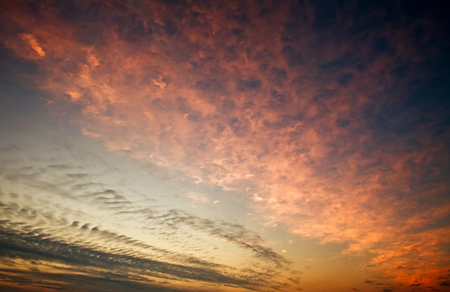 Colorful sunset with clouds on sky, nature beauty backgroundの写真素材