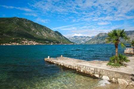 Summer landscape of the Kotor bay with views of the mountains and the old town, Montenegroの写真素材